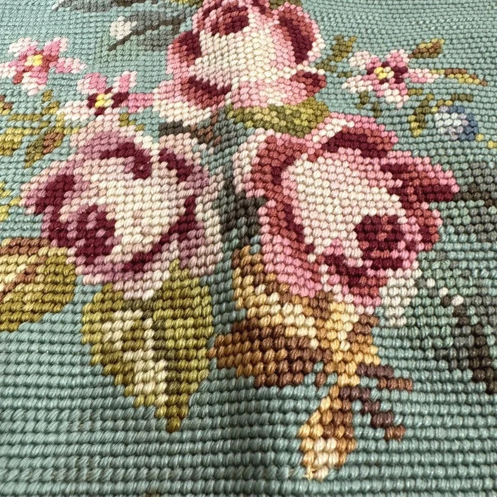 Vintage needlepoint tapestry floral decor